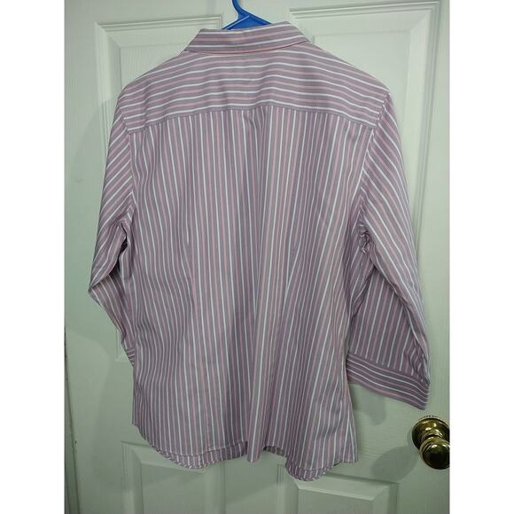 L.L. Bean Woman L Shirt Purple Pink Striped Button 3/4 Sleeve Wrinkle Resistant - Picture 8 of 8